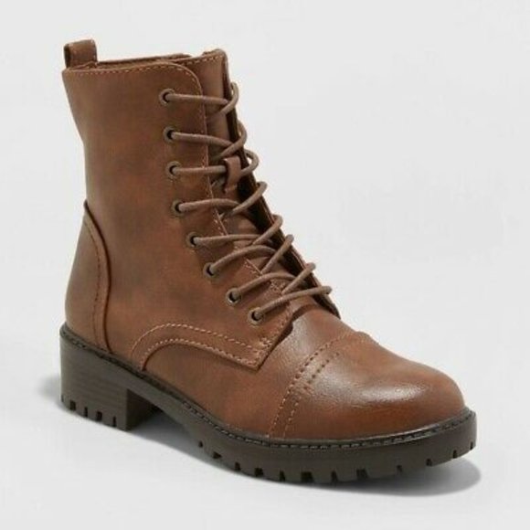 Universal Thread Shoes - Kamryn Faux Leather Combat Boots Brown Sz 9